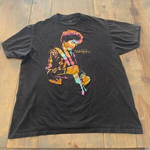 Jimmy Hendrix Men’s Short Sleeve Black Graphic T-Shirt Hendrix Playing Guitar XL